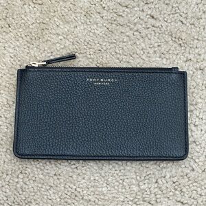 Tory Burch Thea Zip Card Wallet in Black Pebbled Leather VGUC